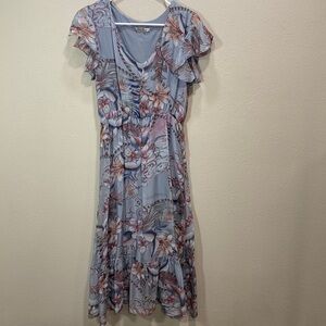Elena Baldi silk‎ blend dress blue floral